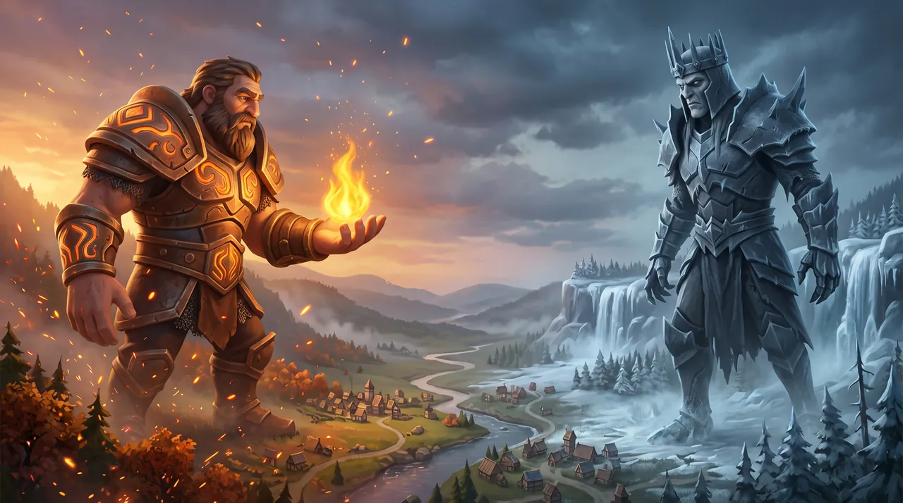 Two titans facing each other over a valley